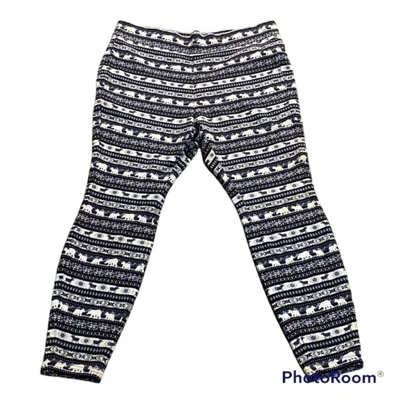 Lands’ End Serious Sweats Fair Isle Polar Bear Knit Lounge Fleece Lined Pants - Picture 1 of 10